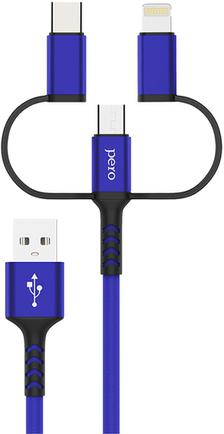 Изображение товара Кабель Pero DC-06 Universal 3 in 1 USB to USB-C/Lightning/microUSB 1m Blue