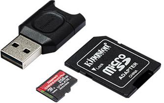 Карта памяти Kingston React Plus microSDXC UHS-II U3 V90 A1 256GB с адаптером и кардридером