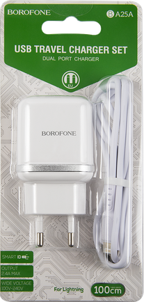 Зарядное устройство Borofone BA25A с кабелем Apple Lightning White