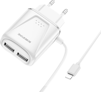 Зарядное устройство Borofone BA50A с кабелем Apple Lightning White
