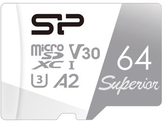 Карта памяти Silicon Power Superior DA2 microSDXC UHS-I Class 10 64GB с адаптером
