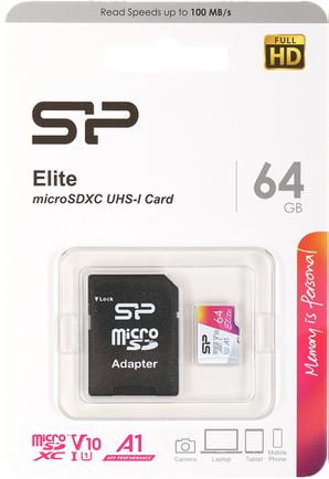 Карта памяти Silicon Power Elite microSDXC UHS-I Class 10 64GB с адаптером