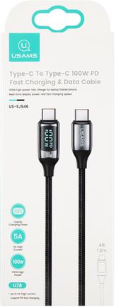 Кабель Usams U78 USB-C to USB-C 1.2m LED дисплей Black