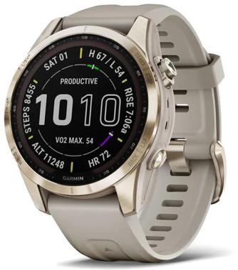 Умные часы Garmin Fenix 7S Sapphire Solar 42mm Cream Gold, с бежевым ремешком