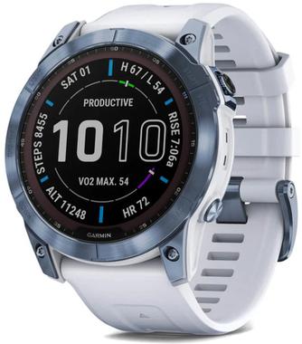 Умные часы Garmin Fenix 7 Sapphire Solar 47mm Mineral Blue Titanium, с ремешком Whitestone