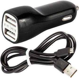 Автомобильное зарядное устройство Red Line AC2-20 с кабелем microUSB Black