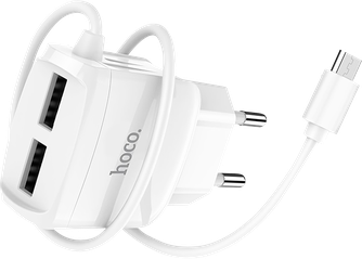 Зарядное устройство Hoco RC2 2xUSB с кабелем microUSB White