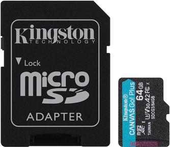Карта памяти Kingston Canvas Go Plus microSDXC UHS-I U3 V30 A2 64GB с адаптером