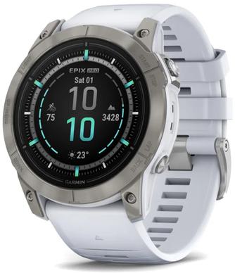 Умные часы Garmin Epix Pro (Gen 2) Sapphire 51mm Titanium, с белым ремешком