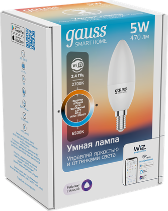 Умная лампочка Gauss Smart Home SMD DIM CCT С37 Е14 White
