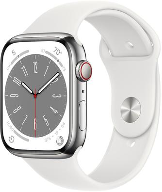 Умные часы Apple Watch Series 8, 45 мм Серебристый / белый спортивный ремешок M/L