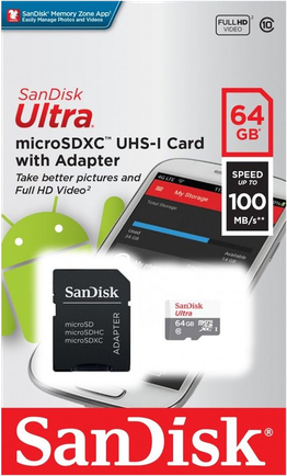 Карта памяти SanDisk Ultra microSDXC UHS-I 64GB Class 10 SDSQUNR-064G-GN3MA с адаптером