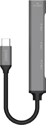 Изображение товара USB-хаб Pero MH03 USB-C to USB/USB-C Gray компактный расширитель интерфейсов