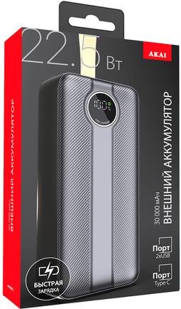 Портативное зарядное устройство Akai BE-30004PD 30000mAh Black