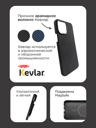 Клип-кейс VLP Kevlar Case с MagSafe для Apple iPhone 15 чёрный