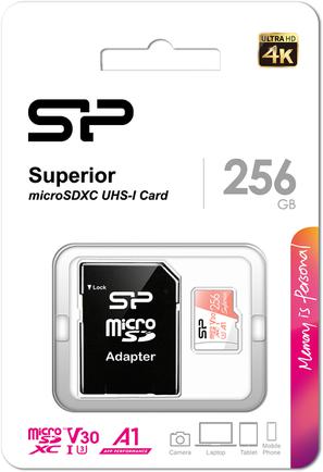 Карта памяти Silicon Power Superior DV3 microSDXC UHS-I Class 10 256GB с адаптером