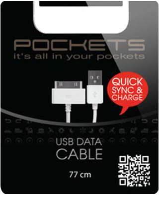 Кабель Pockets USB to 30-pin White