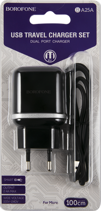 Зарядное устройство Borofone BA25A с кабелем microUSB Black