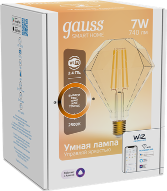 Умная лампочка Gauss Smart Home Filament Diamond FIL DIM E27 Transparent
