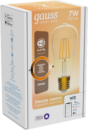 Умная лампочка Gauss Smart Home Filament FIL DIM ST64 E27 Transparent
