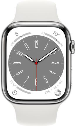 Умные часы Apple Watch Series 8, 45 мм Серебристый / белый спортивный ремешок M/L