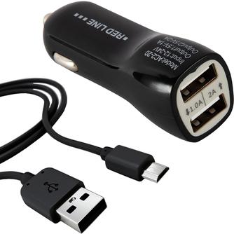 Автомобильное зарядное устройство Red Line AC2-20 с кабелем microUSB Black
