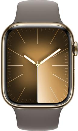Умные часы Apple Watch Series 9 GPS + Cellular, 45mm Stainless Steel Gold с коричневым ремешком S/M
