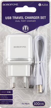Зарядное устройство Borofone BA25A с кабелем microUSB White