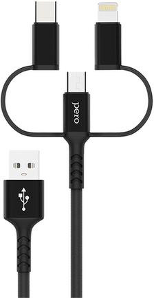 Изображение товара Кабель Pero DC-06 3 в 1 USB-C Lightning microUSB 1м черный