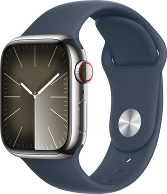 Умные часы Apple Watch Series 9 GPS + Cellular, 41mm Stainless Steel Silver с синим ремешком M/L