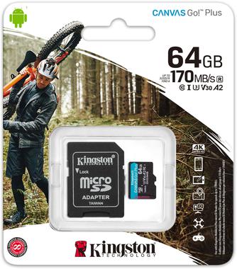 Карта памяти Kingston Canvas Go Plus microSDXC UHS-I U3 V30 A2 64GB с адаптером