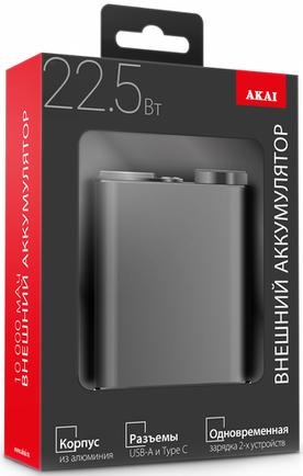 Портативное зарядное устройство Akai BE-10010 PD 10000mAh Dark Gray