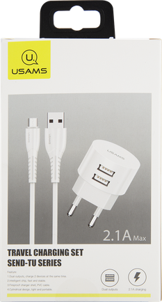 Зарядное устройство Usams XTXLOGT18MC05 с кабелем microUSB White