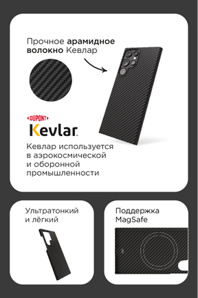 Клип-кейс VLP Kevlar Case с MagSafe для Samsung Galaxy S24 чёрный