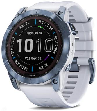 Умные часы Garmin Fenix 7X Sapphire Solar 51mm Mineral Blue Titanium, с ремешком Whitestone