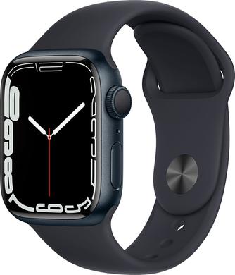Умные часы Apple Watch Series 7, 41 мм чёрный алюминий/чёрный спортивный ремешок