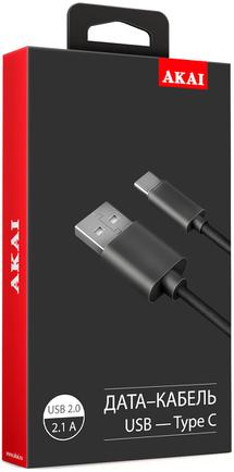 Кабель Akai Leather USB to USB Type-C 1m Black