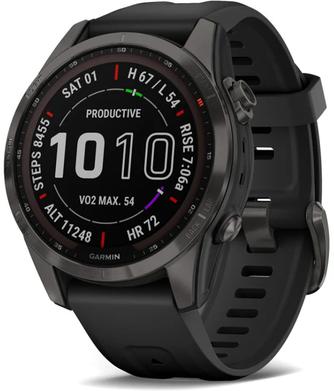 Умные часы Garmin Fenix 7S Sapphire Solar 42mm Carbon Gray, с чёрным ремешком