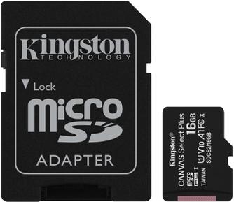 Карта памяти Kingston Canvas Select Plus microSDHC UHS-I Class 10 16GB с адаптером
