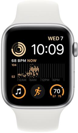 Умные часы Apple Watch SE, 44 мм Серебристый / белый спортивный ремешок M/L