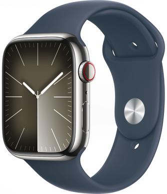 Умные часы Apple Watch Series 9 GPS + Cellular, 45mm Stainless Steel Silver с синим ремешком S/M