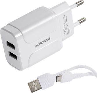 Зарядное устройство Borofone BA37A с кабелем microUSB White