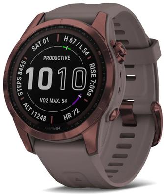 Умные часы Garmin Fenix 7S Sapphire Solar 42mm Dark Bronze, с бронзовым ремешком