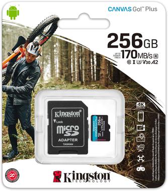 Карта памяти Kingston Canvas Go Plus microSDXC UHS-I U3 V30 A2 256GB с адаптером