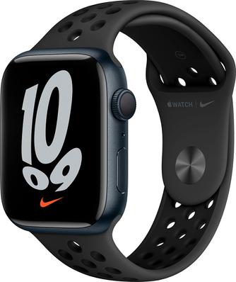 Умные часы Apple Watch Nike Series 7, 45 мм чёрный алюминий/чёрный спортивный ремешок
