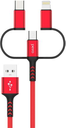 Изображение товара Кабель Pero DC-06 3 in 1 USB-C Lightning microUSB 1м универсальный красный