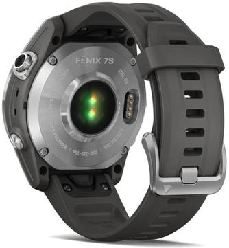 Умные часы Garmin Fenix 7S 42mm Silver, с чёрным ремешком