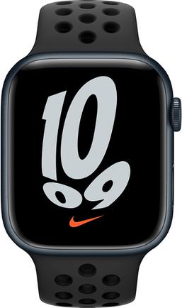 Умные часы Apple Watch Nike Series 7, 45 мм чёрный алюминий/чёрный спортивный ремешок
