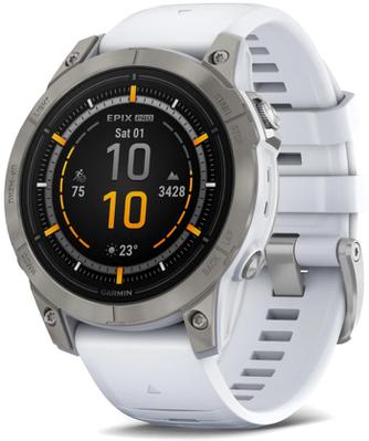 Умные часы Garmin Epix Pro (Gen 2) Sapphire 47mm Titanium, с белым ремешком