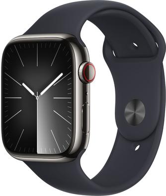 Умные часы Apple Watch Series 9 GPS + Cellular, 45mm Stainless Steel Graphite с чёрным ремешком M/L